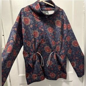 Anthropologie Saturday Sunday Quarter Zip Floral Oversized Pullover Top Sz Med